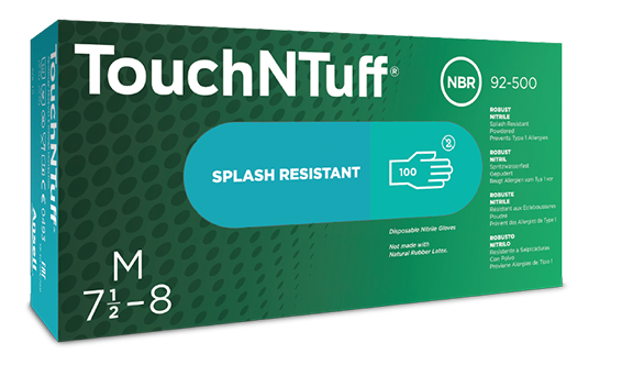 Ansell TouchNTuff 92-500 Let pudret nitril engangshandsker med struktur på fingerspidser, længde 240 mm tykkelse 0,12 mm AQL 1,5