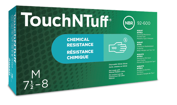 Ansell TouchNTuff 92-600 Pudderfri glat engangshandsker i nitril, uden proteiner derfor testet for type 1- allergier, Længde 240 mm, AQL 1,5