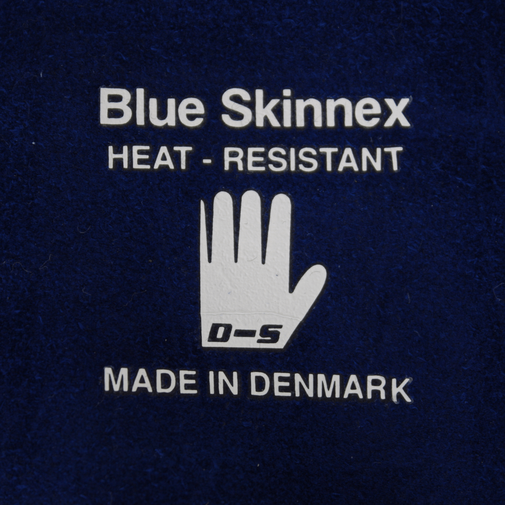 Varmefast 5-fingret spalthandske i Blue Skinnex Heat, foret med højisolerende Varmex filt for, syet med kevlartråd længde 38 cm