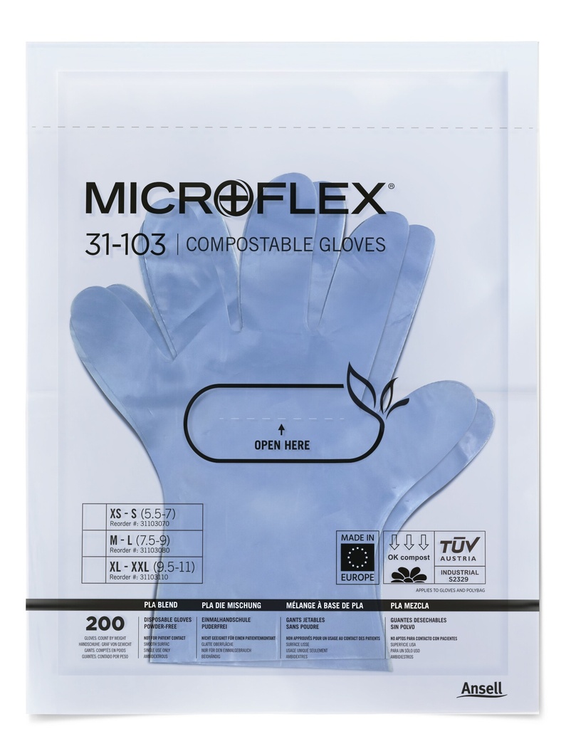 MICROFLEX® 31-103 miljøvenlig komposterbar engangshandske | Ansell | H