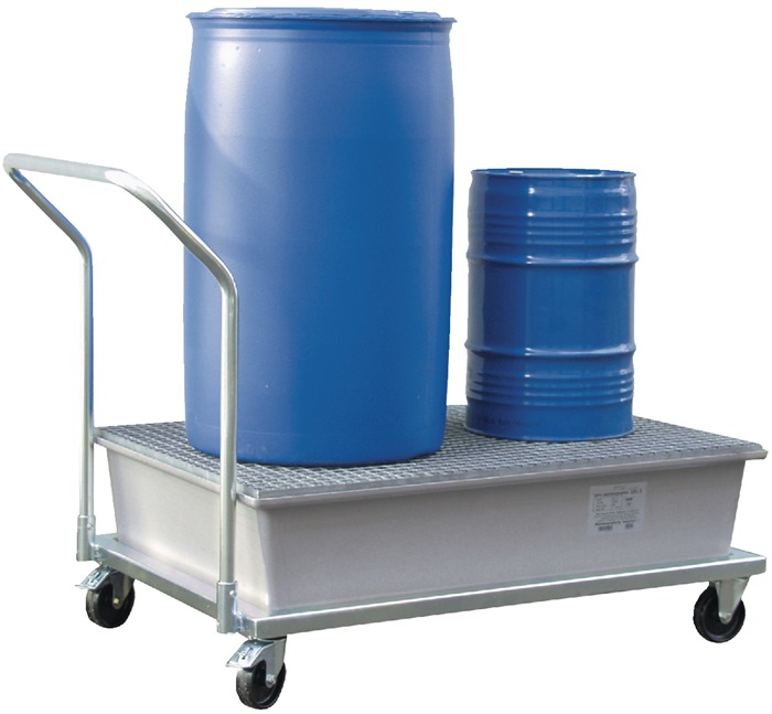 Transportal drypbakke med drejelige hjul til to tønder, 220 l L:1520xB:860xH:1080mm med trådhylde