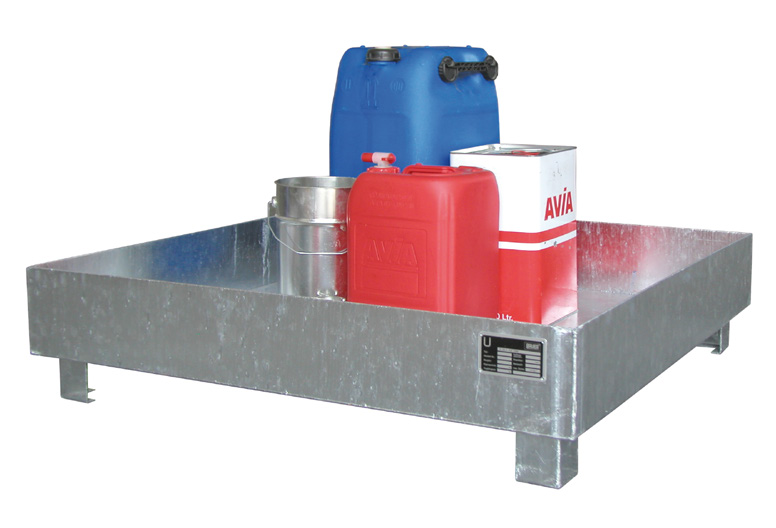 Dybt opsamlingskar i galvaniseret stål, uden gitterrist, 444 liter kapacitet, 1200 x 1200 x 415 mm