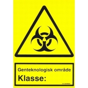 Genteknologisk område, advarselsskilt, hård plast 297 x 210 mm