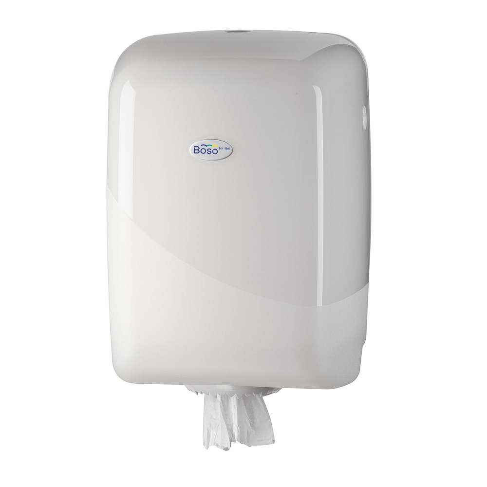 Midi-roll, maxi papirdispenser til centerrulle medium, væghængt, hvid dispenser, Boso, Maxi