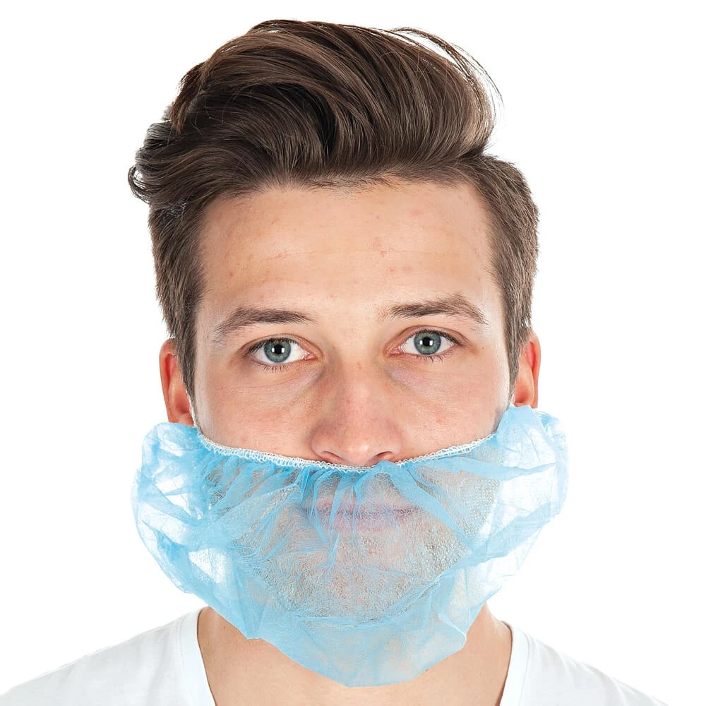 Skægbind Large med nakkeelastik, blå eller hvid stor model som gør den let og åndbar, latex fri 50 x 30 cm, PP Blå