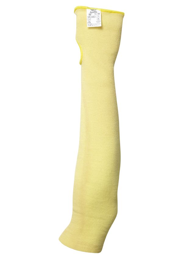 Ansell Kevlar Sleeves 70-118 Underarmsbeskytter CUT 3 skærefast ærme gul advarselsfarve , i 100 Para-Aramid, længde 457 mm forsynet med tommelfinger h