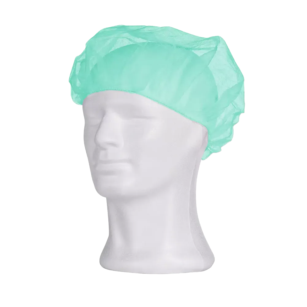 Polypropene strækbart Grønt Hårnet, 53 cm, Latex fri PP Bouffant cap, pose 100 stk