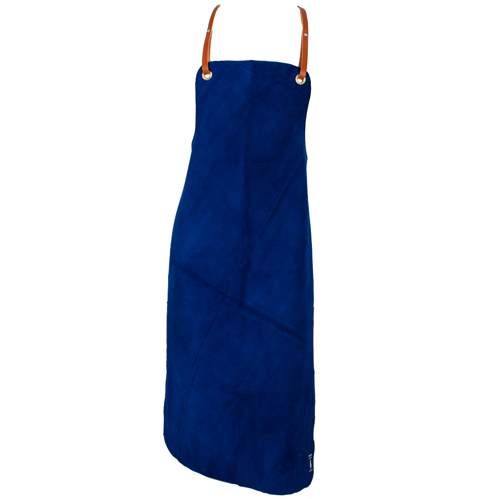 Blue Skinnex kraftig oksespalt forklæde, b:65 x l:100 cm tykkelse 1,5 mm fedgarvet spalt som tåler varme samt kemisk rensning leveres uden seletøj