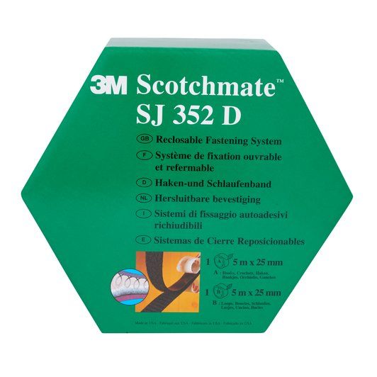 3M Hook & Loop SJ352D, Sort, 25mm x 5m x 2, 4æsker/krt.