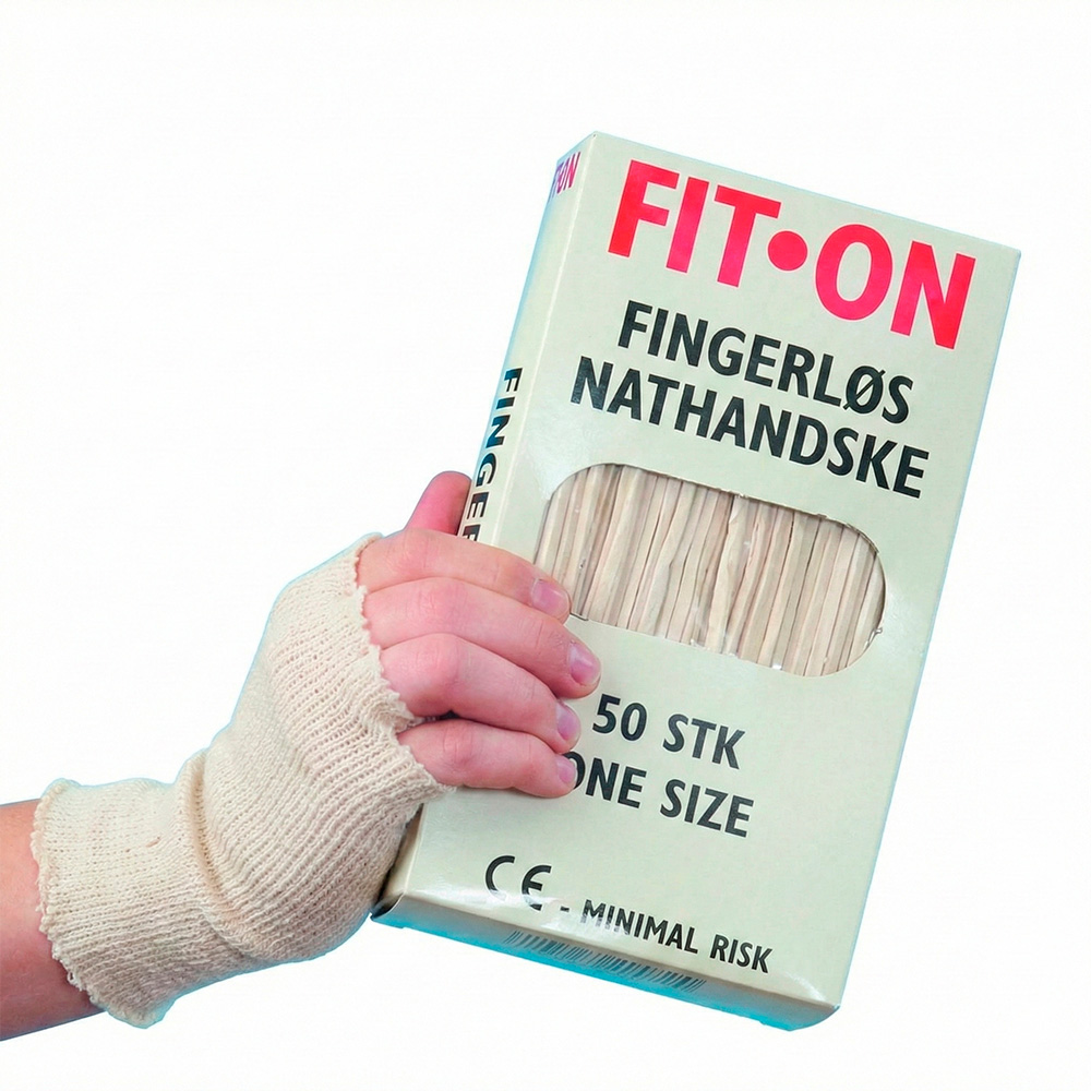 Fingerløs åndbar nathandske i 70% ren ubleget bomuld, 30% polyester onesize