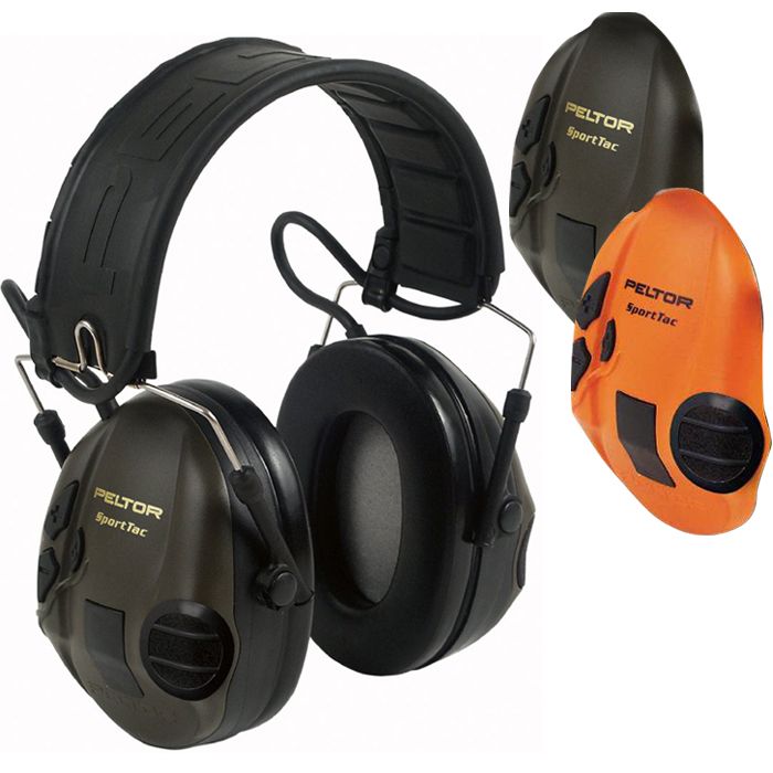 3M PELTOR SportTac headset, 26 dB, orange / grønne Hi-Viz kopper, foldbar hovedbøjle, MT16H210F-478-GN vægt kun 302 gram .