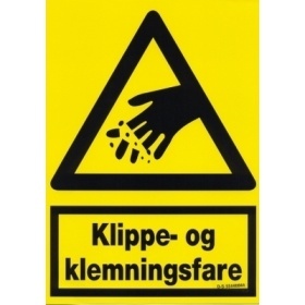 Klippe- og klemningsfare, advarselsskilt, plast