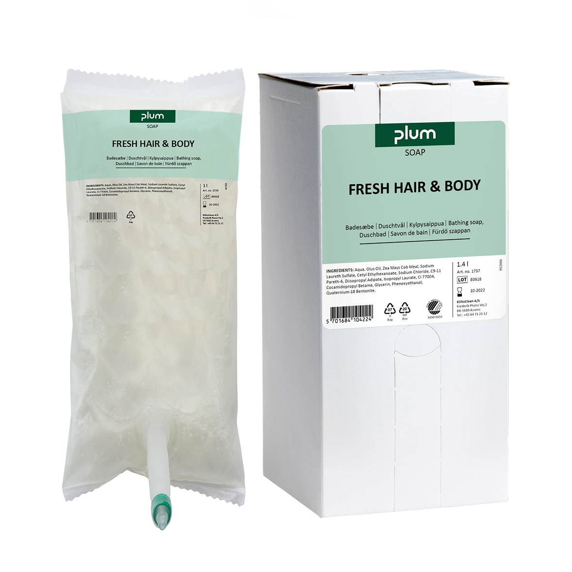 Hånd- & kropssæbe, Shampoo og balsam / Fresh Hair & Body Sæbe til hår og krop 1.4 liter til dispenser - Plum 1737