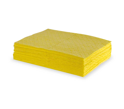 Kemisk absorberende ark, 120 Liter 165 g/m2 smelteblæst gul absorbent Pads, Bonded 50cm x 40cm (16" x 20") 200 ark