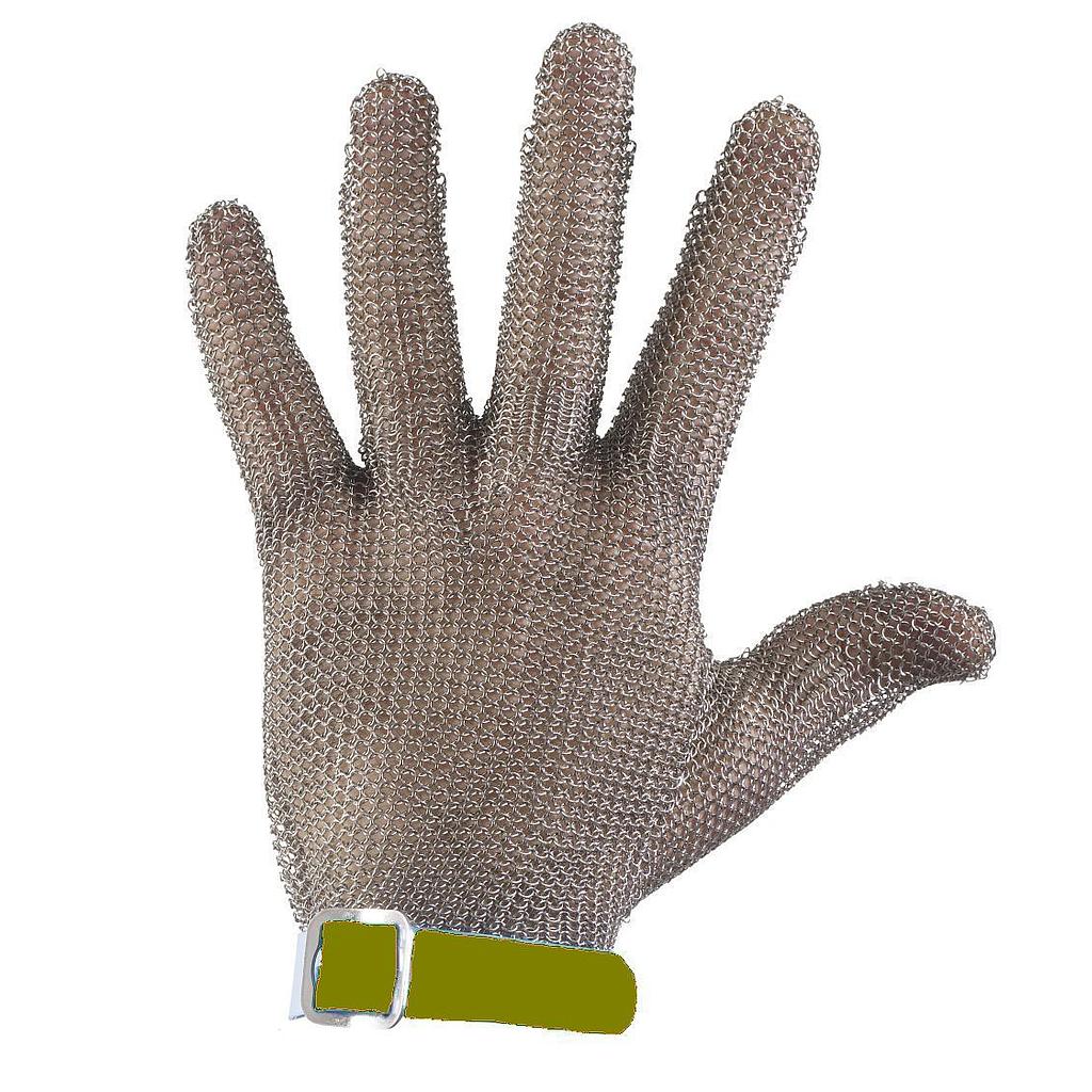 Chainex, 2542006R0302, Str XXL (6R) grå, olivenfarvet manchet skærefast brynjehandske/slagterhandske i rustfrit stål, længde 280mm, vægt 219 g. kan br