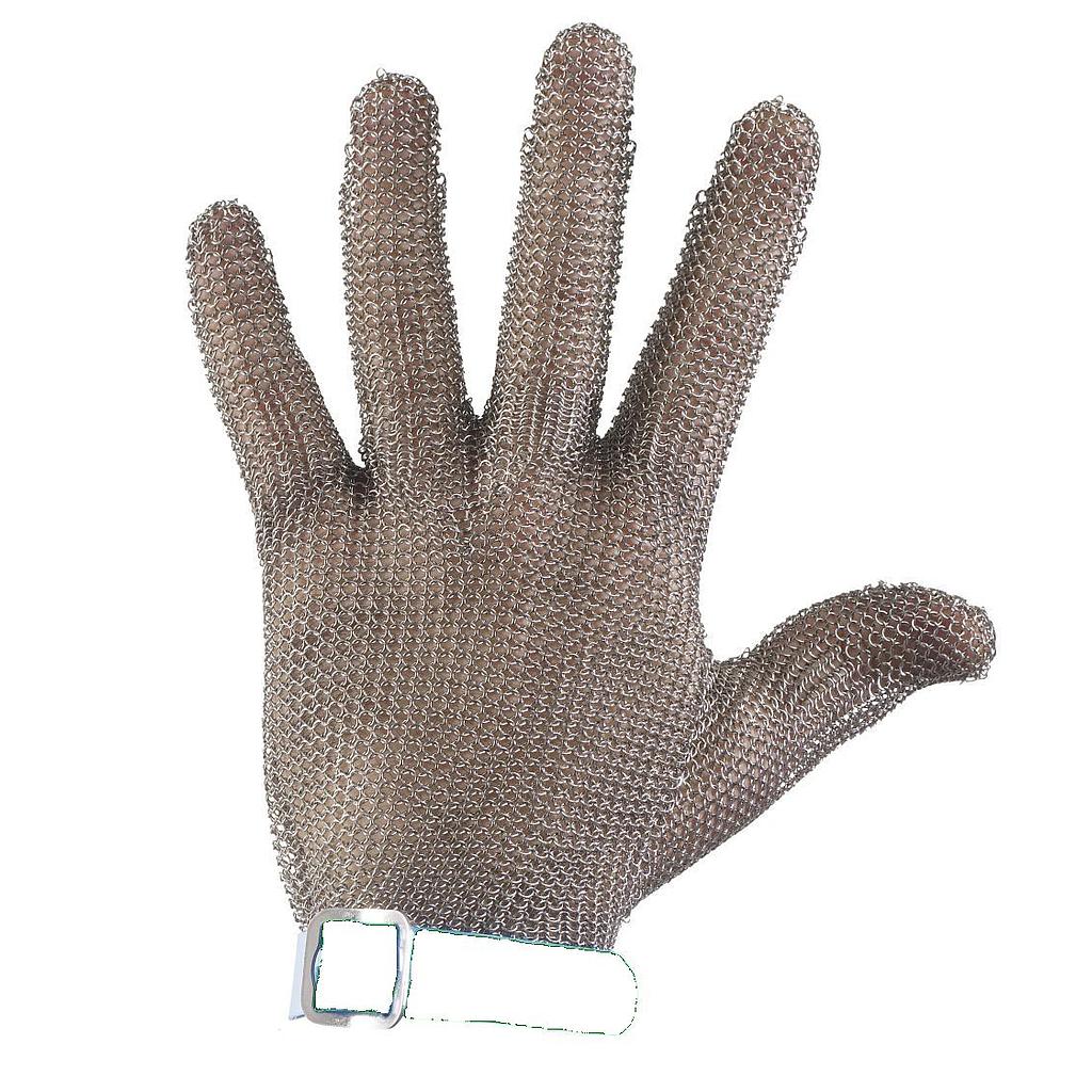Chainex, 2500002R0302, Str S ( 2R) grå hvid skærefast brynjehandske /slagterhandske i rustfrit stål, længde 232 mm vægt 152 gram med manchet. Honeywe