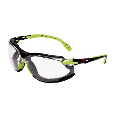 3M&trade; Solus&trade; beskyttelsesbriller med polstring, grøn/sort stel, Scotchgard&trade; anti-dug, klar linse, S1201SGAFKT-EU