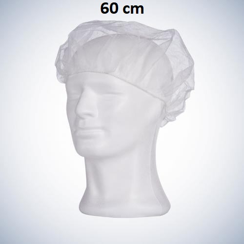 Hårnet, 60 cm, hvid PP Bouffant cap ekstra stor model. i strækbart matriale latex fri