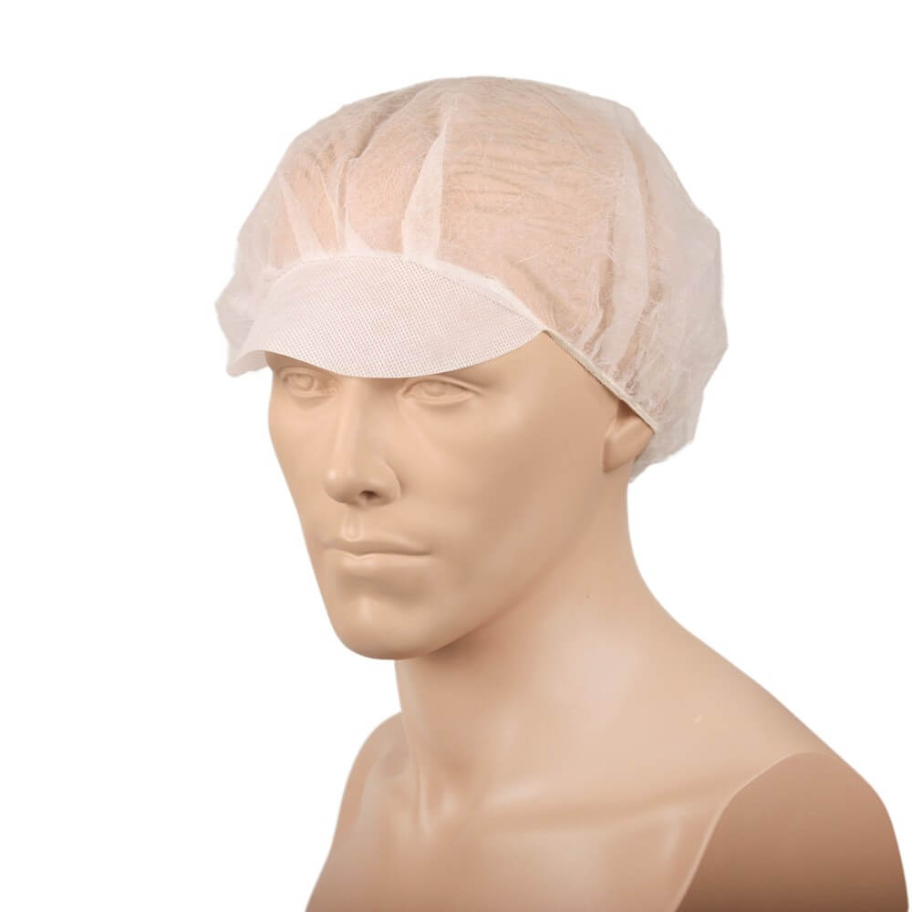 Hårnet med blød skygge, hvid, i strækbart materiale PP Peak snood cap onesize, pose 100 stk