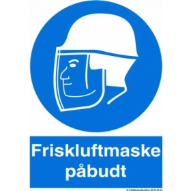 Friskluftmaske påbudt, påbudsskilte, selvklæbende folie 297 X 210 MM