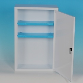Metalskab, aflåseligt, til kemikalier, førstehjælpsudstyr med 2 hylder str mv 40 x 30 x 13 cm
