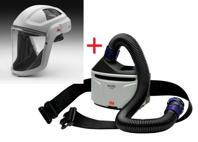 Versaflo Turbo startkit mod støv, spray, motorenhed inklusiv filter, batteri, lader, selvjusterende luftslange samt hoveddel M206
