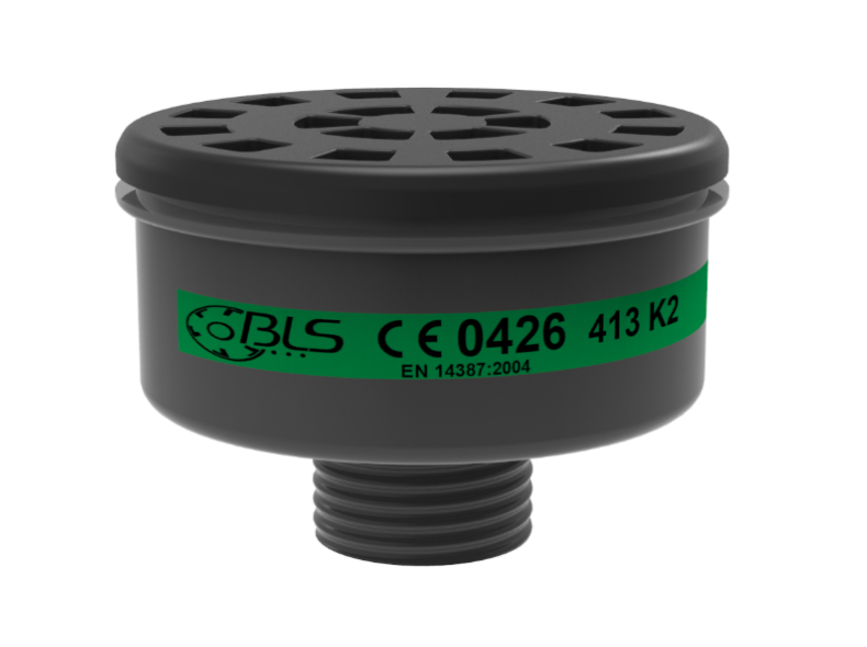 BLS 413, K2 ammoniak filter med 40 mm Din gevind, passer til halvmaske SGE 46 og helmaske B 5400
