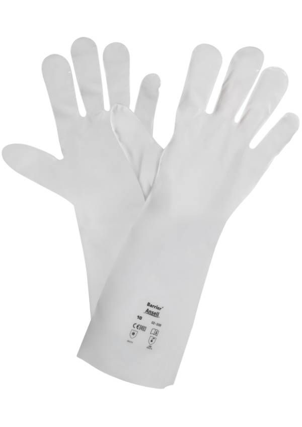 Ansell AlphaTec Barrier 02-100, 5-lags laminat kemikaliehandske, individuelt tryktestet, AQL 0,65, Længde 380-410 mm. 6 - XS
