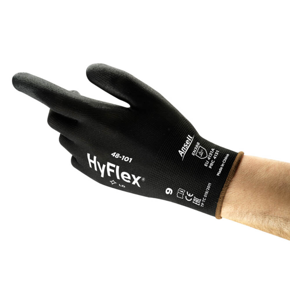 Ansell Hyflex SensiLite 48-101 Sort industrihandske til lette montage opgaver matrialet i polyurethan, strikket rib manchet, længde 210-260 mm 9 - L