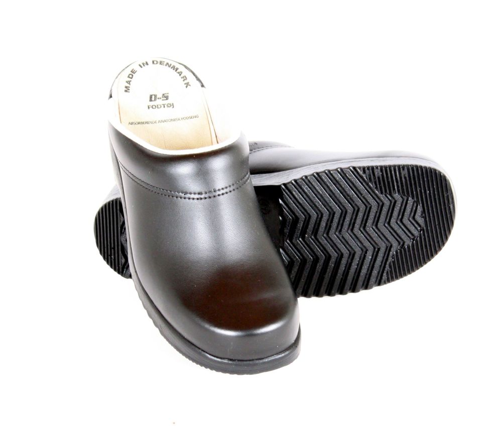 360-01 Sort D-S Flex bøjelig tøffel træsko slippers model skridsikker sål overdel i læder 40