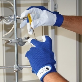 Blue Skinnex Comfort Smidig blød Driverhandske / Montagehandske i gedeskind med blå stofoverhånd og velcrolukning ved håndled 13-4800 11 - XXL