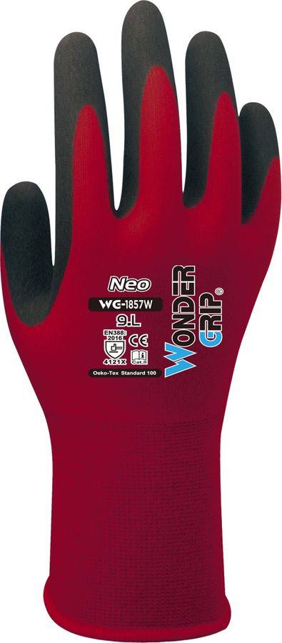 WG-1857W NEO Let monterings handske i Nitril, med et tyndt og smidigt Spandex for. handsken har en god fingerfølsomhed, samt åndbart 360 grader. Ribka