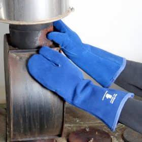 Varmefast 3-fingret spalthandske i Blue Skinnex Heat , kevlartråd, inderfor i Varmex filt længde 38 cm 9 - L