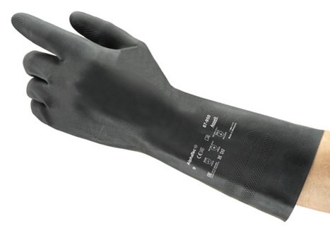 Ansell AlphaTech 87-950 Kraftig sort kemikaliehandske i 100 % naturgummi, længde 325 mm tykkelse 0,73 mm 8.5-9 (L)
