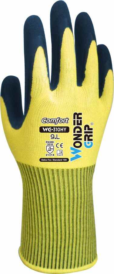 WG-310-HY, Hi-Viz industrihandske til lette opgaver, fremragende greb, på våde emner. Wondergrip WG-310H 9 - L
