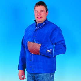 Blue Skinnex kraftig blå oksespalt, standard jakke syet med kevlar tråd flammesikret velcrolukning S-XXL XLarge