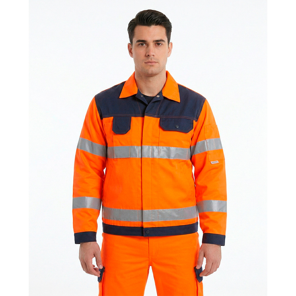 Jakke, Hi-Viz Orange/blå fluorescerende 100