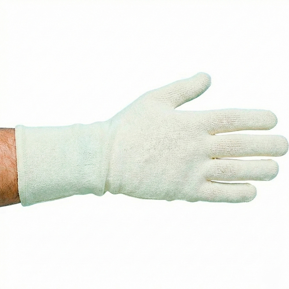 Lang luksus trico strålesyet nat handske interlock, hvid 100% bomulds eksemhandske, velegnet som inderhandske, længde 290-310 mm 9 - L