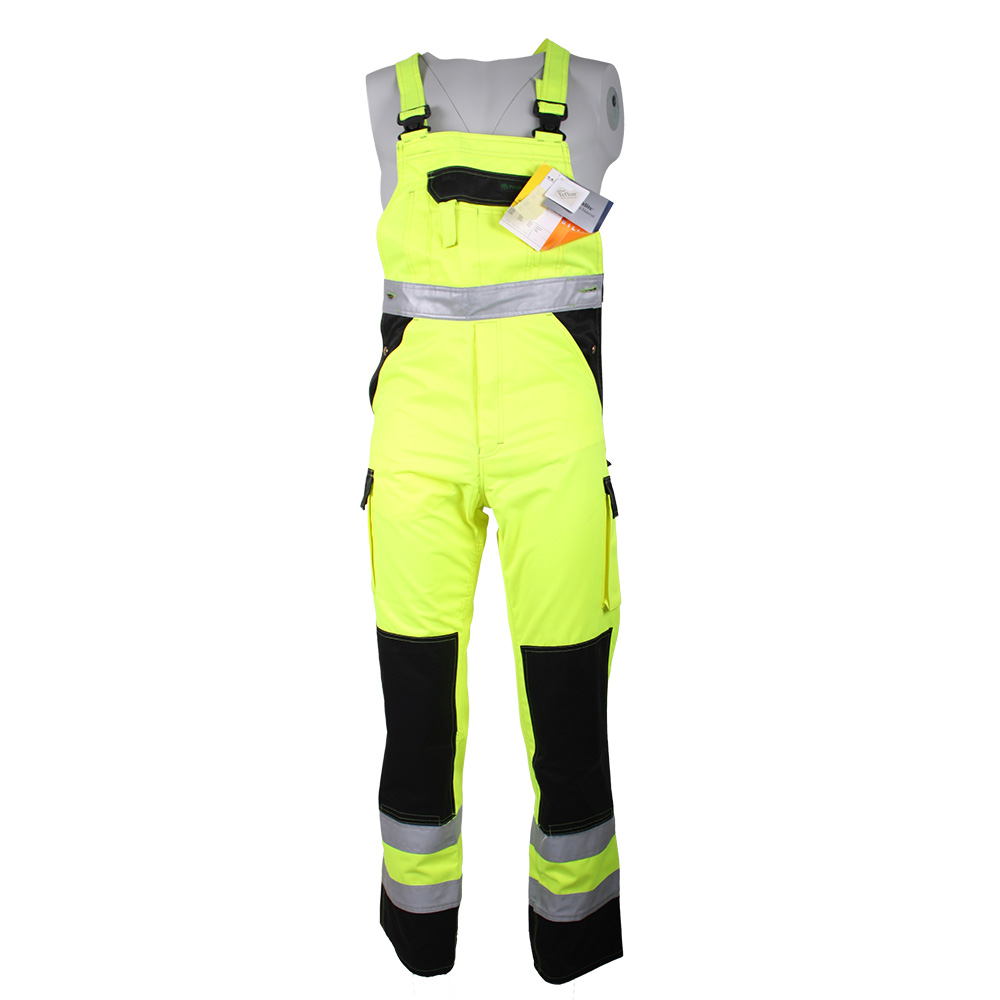 Arbejdsoveralls i hi-viz gul/sort, kraftig slidstærkt materiale