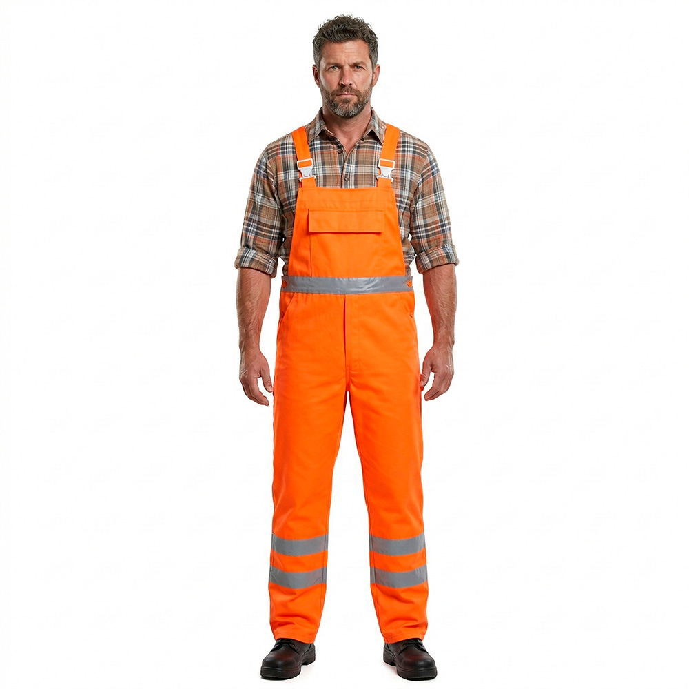 Arbejdsoveralls i orange hi-viz, i slidstærkt polyester/bomuld 88