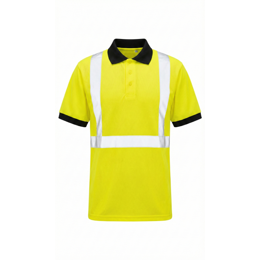 Polo-shirt, Hi-Viz Fluorescerende gul blå krave knapper i hals med refleks EN 471 klasse 2. 100% polyester XXLarge