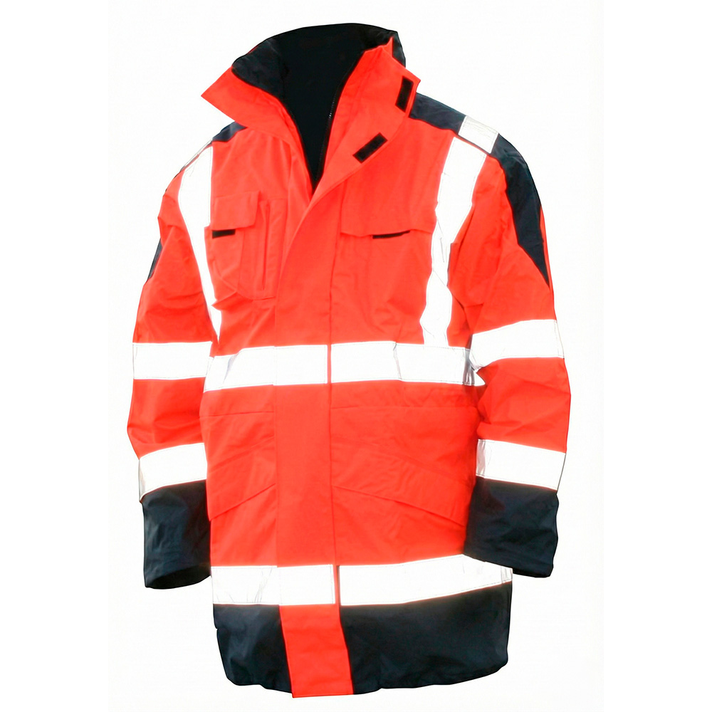 Regnjakke, Hi-Viz Orange/blå fluorescerende PU strækbart EN 471 Klasse 3 Large