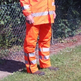 Regnbukser, Orange Hi-Viz fluorescerende PU strækbart EN 471 Klasse 1 Large