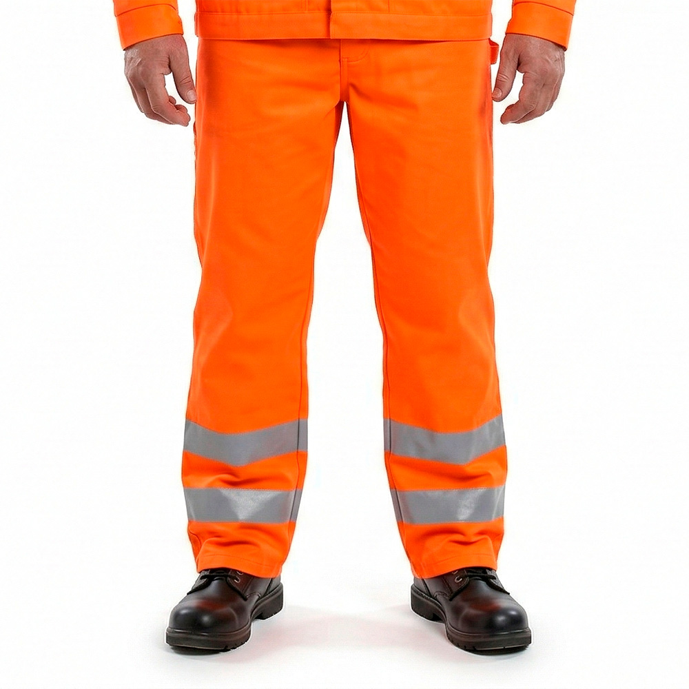 Arbejdsbukser i orange hi-viz, slidstærk kvalitet polyester/bomuld 80
