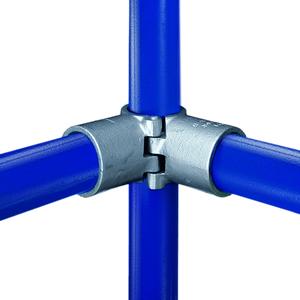 3-vejs split hjørne (90°) - fitting A21, 48,3 mm, Kee Clamp galvaniseret rørfitting.