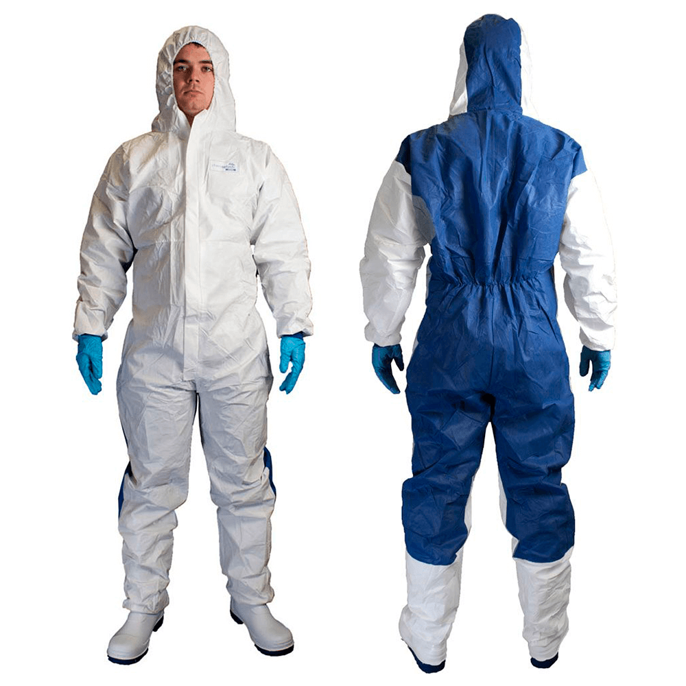 Hvid / blå beskyttelsesdragt med ventilation i ryg, antistatisk og fnugfri Microporous Cool, 2510 - CHEMSPLASH COOL 67 COVERALL TYPE 5/6 XXLarge