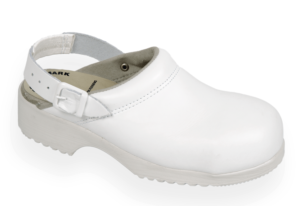 465-01 Hvid D-S Flex sikkerheds tøffel med hælrem slippers skumpolstring ved vrist samt skridsikker såler, 45