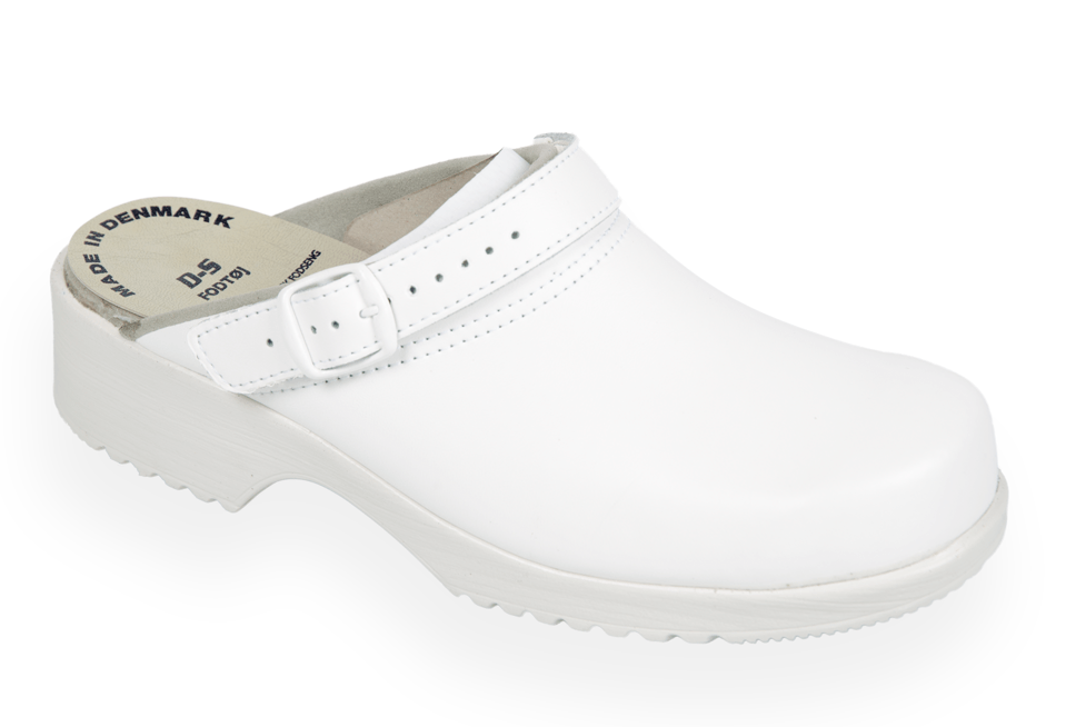 368-01 Hvid D-S Flex træsko lædertøffel med hælrem og comfeet indersål slippers model 37