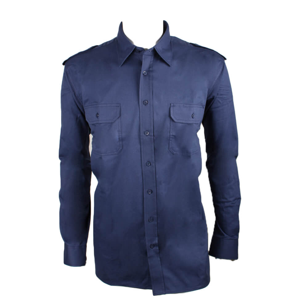 D-S Job-Tex Marineblå classic kraftig Arbejdsskjorte, 100% bomuld, kraftig 335 gram, med 2 stk brystlommer med klap samt skulderstrop 44