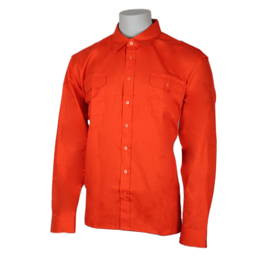 D-S Job-Tex orange arbejdsskjorte, 100% bomuld 335 gram, med 2 stk brystlommer samt skulderstropper 46